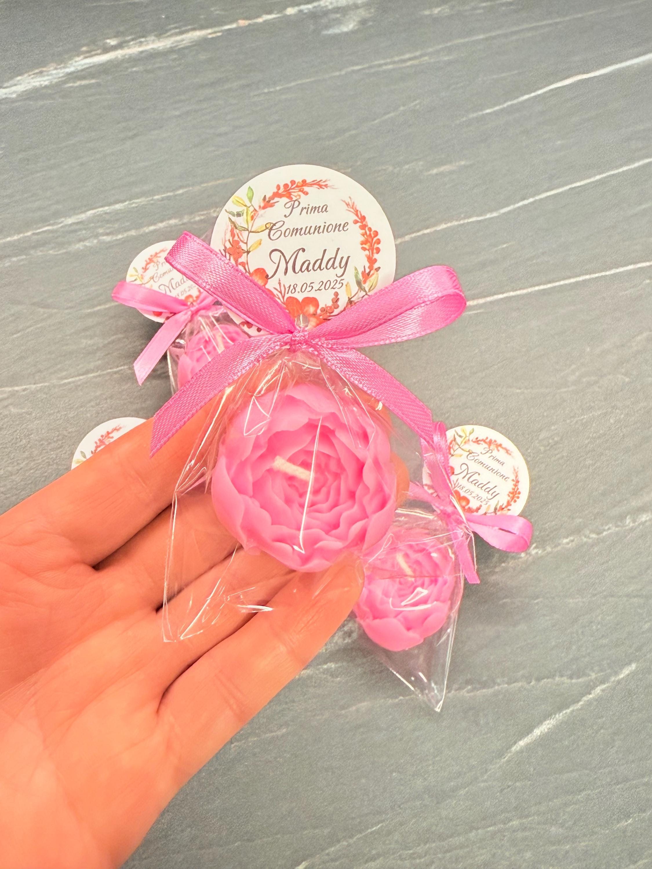 CANDELA "BOCCIOLO di PEONIA" Profumata con sacchetto trasparente e tag personalizzato
