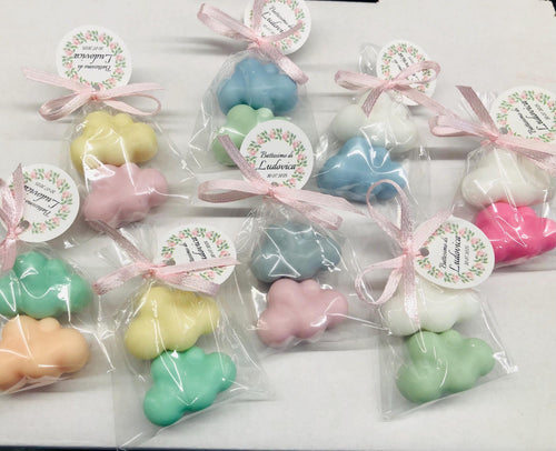 2 MINI SAPONETTE "NUVOLA" con sacchetto trasparente e tag personalizzato