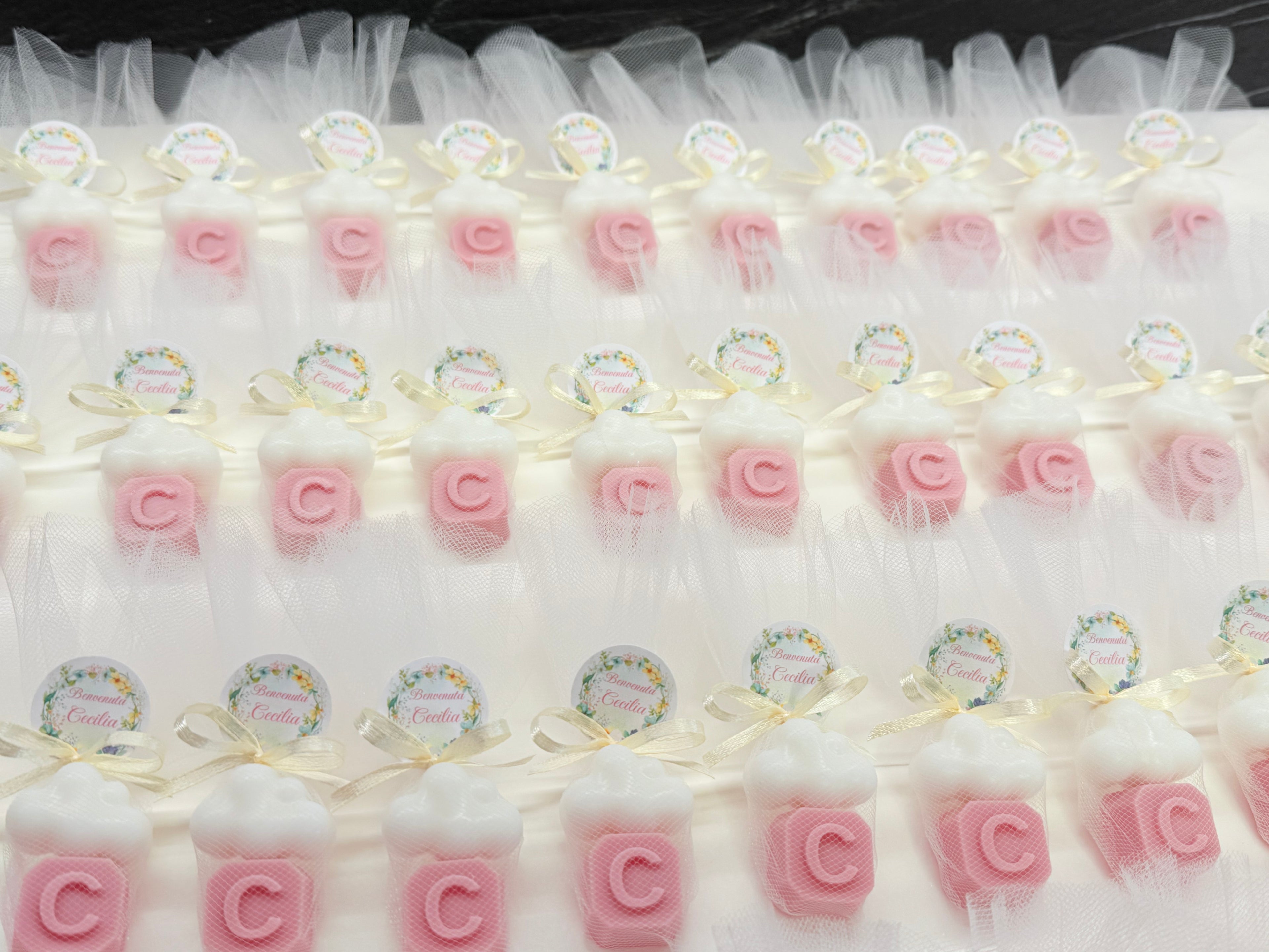 Sapone "NUVOLETTA + LETTERA" con Tulle e Tag Personalizzato