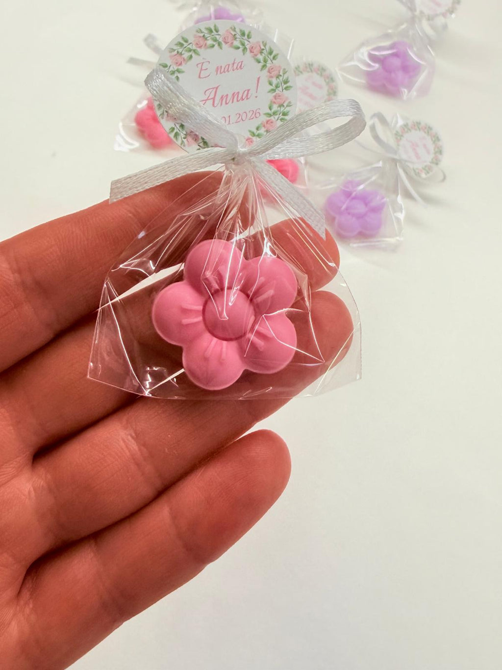 MINI SAPONE "FIORELLINO" Personalizzato, con sacchetto trasparente e tag personalizzato