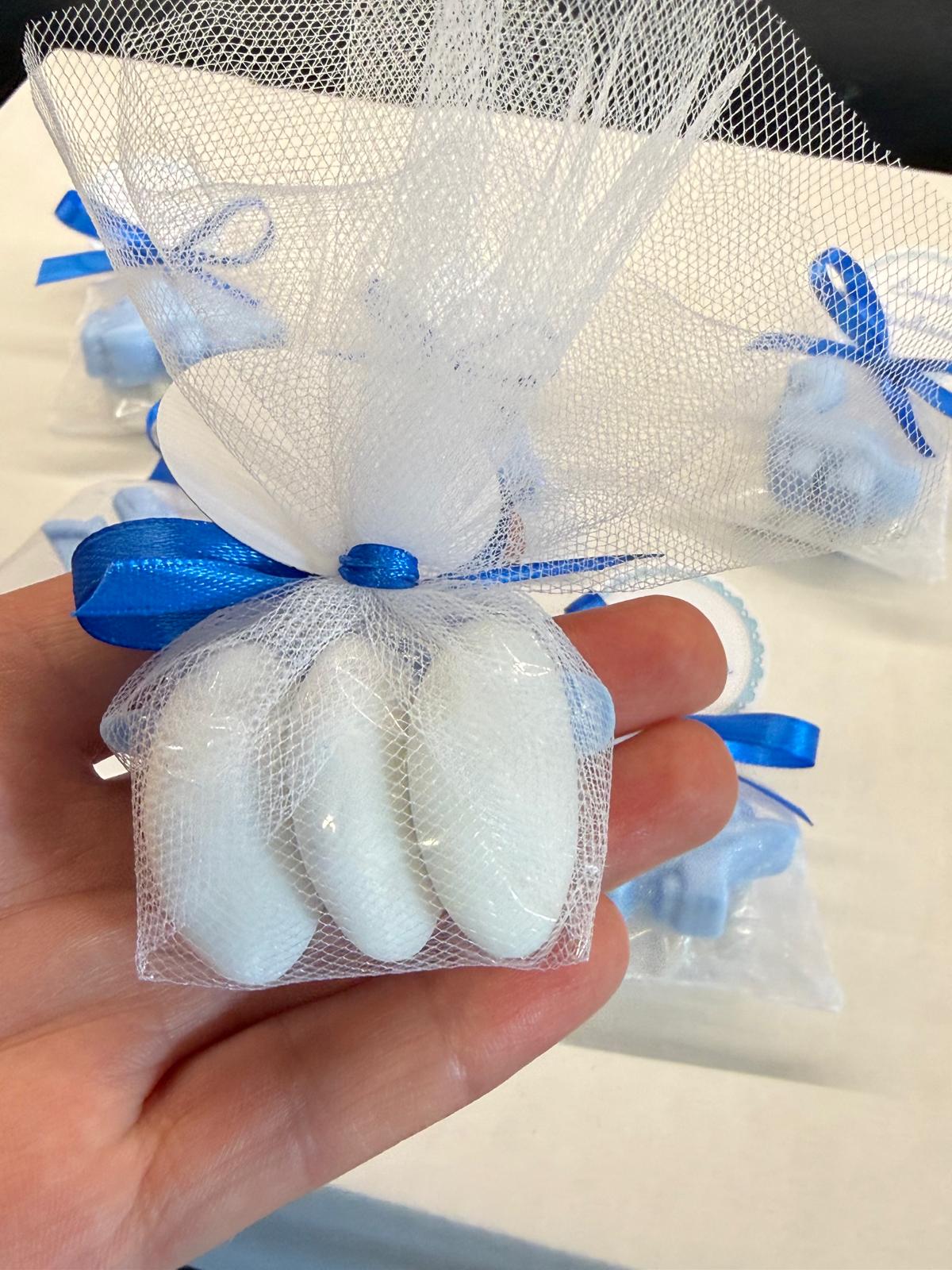 SAPONE "PICCOLO DINOSAURO" Con Tulle, 3 Confetti al Cioccolato e Tag Personalizzato
