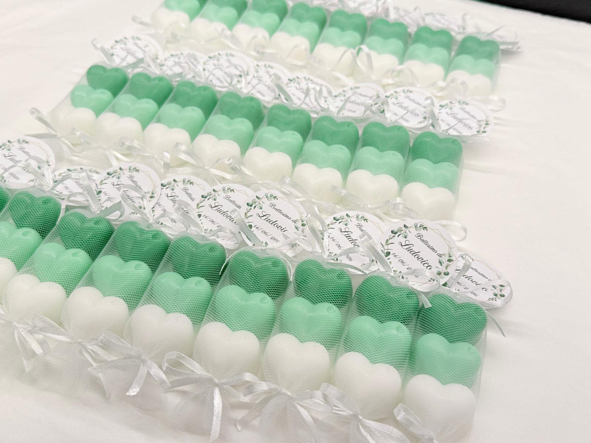 SAPONE "TRIS DI CUORICINI" con tulle e tag personalizzato