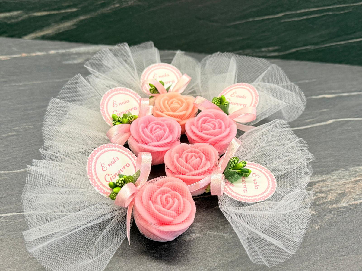 SAPONE "ROSA" con Tulle e Tag Personalizzato