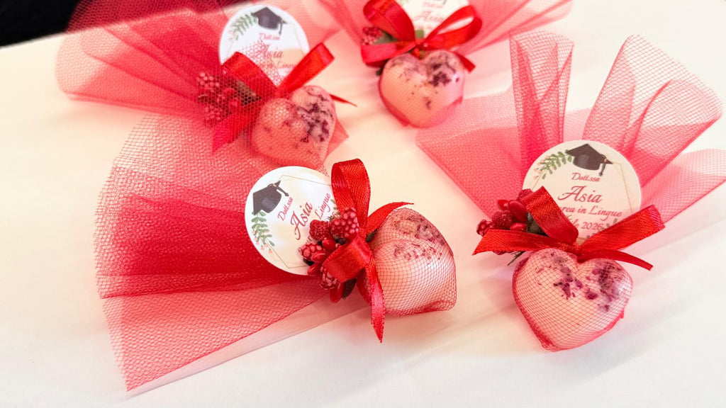 SEGNAPOSTO LAUREA "CUORICINO BIANCO" in Cera di Soia, con Tulle e Tag Personalizzato