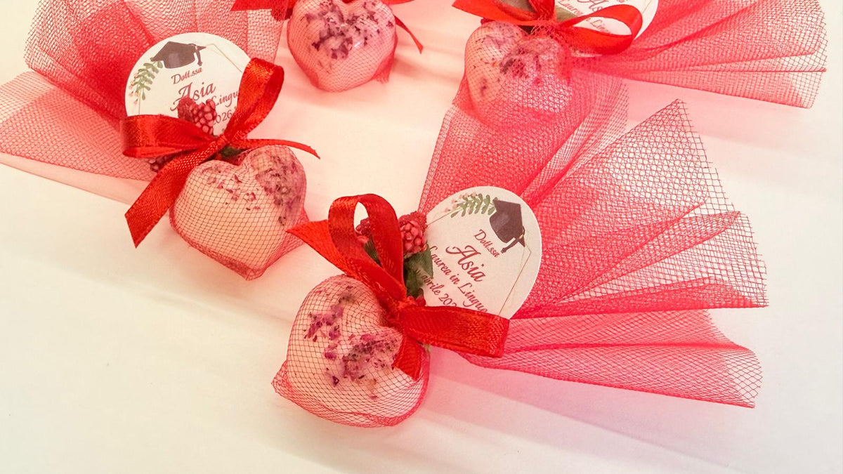 SEGNAPOSTO LAUREA "CUORICINO BIANCO" in Cera di Soia, con Tulle e Tag Personalizzato