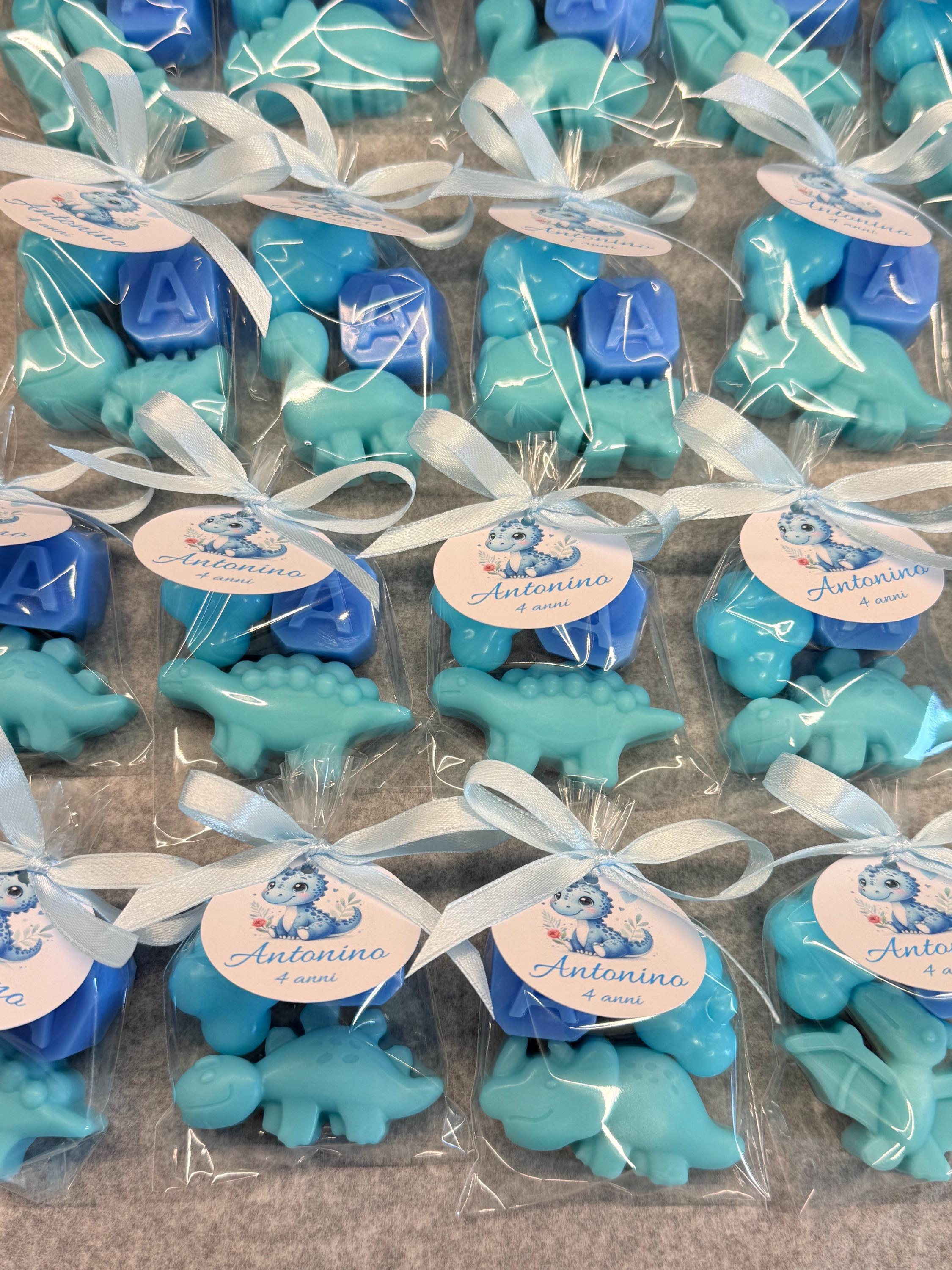 MÉLANGE de 3 SAVONNETTES avec sachet transparent/dragées baptême/naissance/baby shower/anniversaire enfants/dinosaure/nuage/lettre/