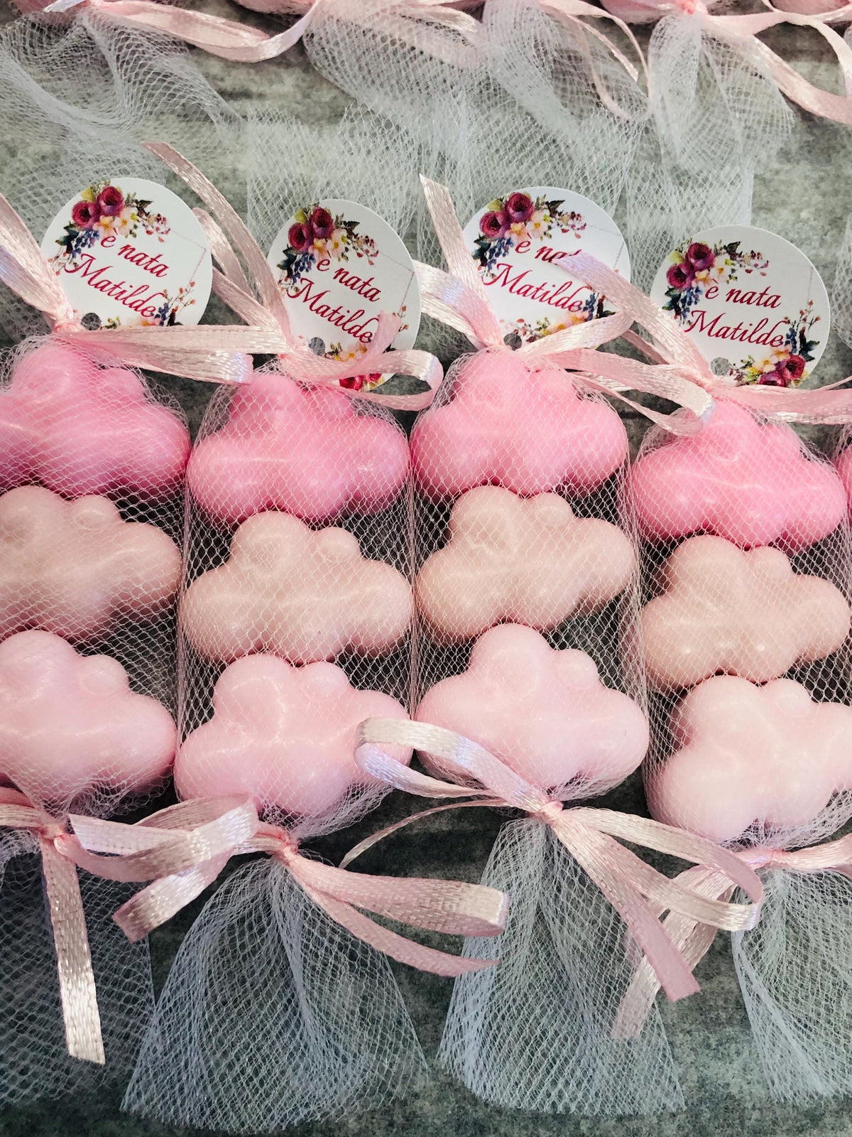 MINI SAPONE "3 NUVOLETTE" con tulle e tag personalizzato