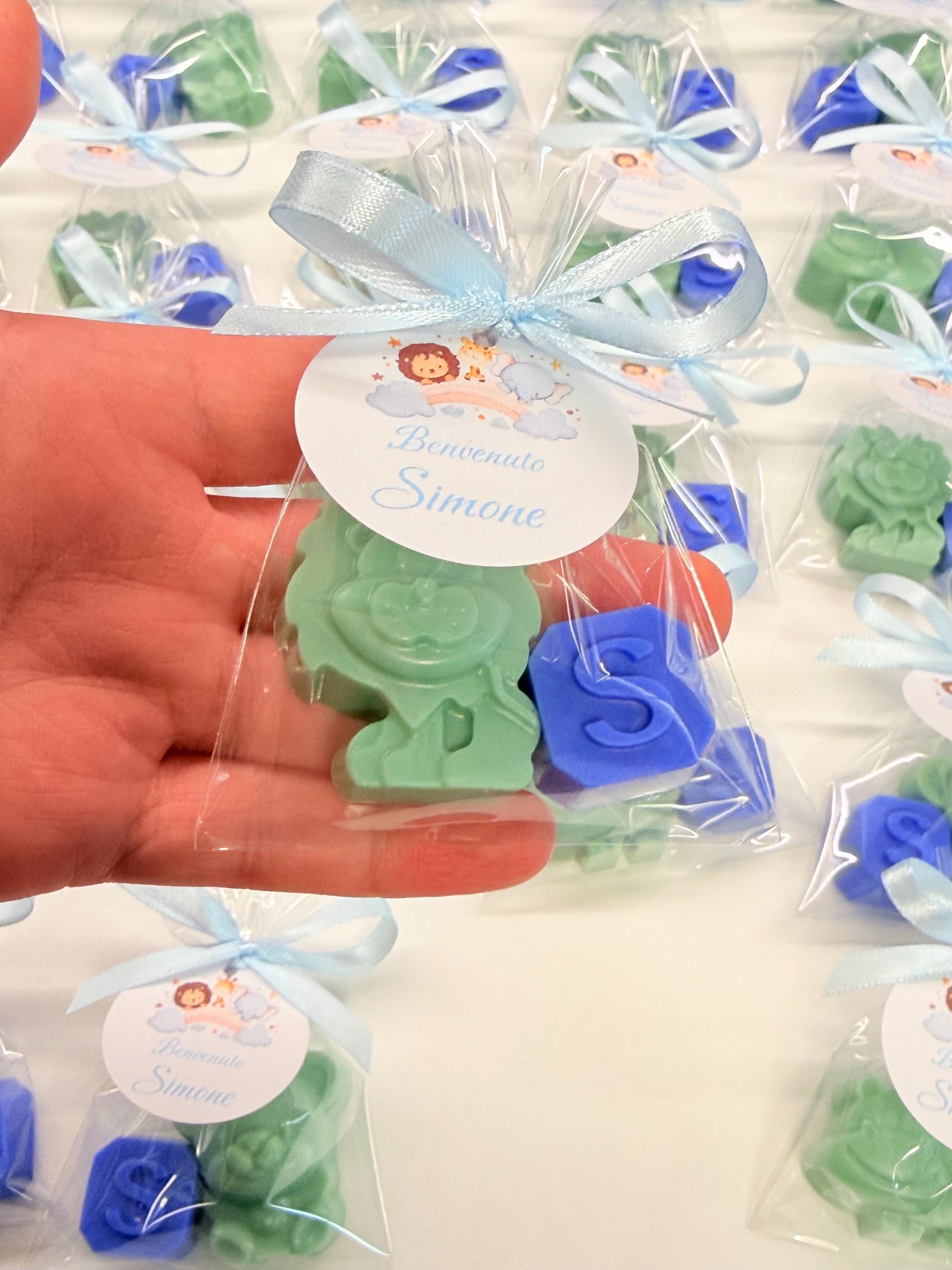 SAVON "PETITS ANIMAUX + LETTRE" avec sachet transparent et étiquette personnalisée