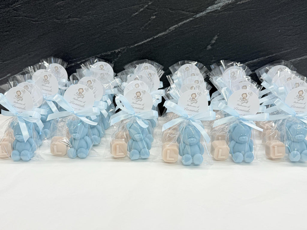 "TEDDY BEAR + LETTER" SOAP with clear bag and personalized tag
