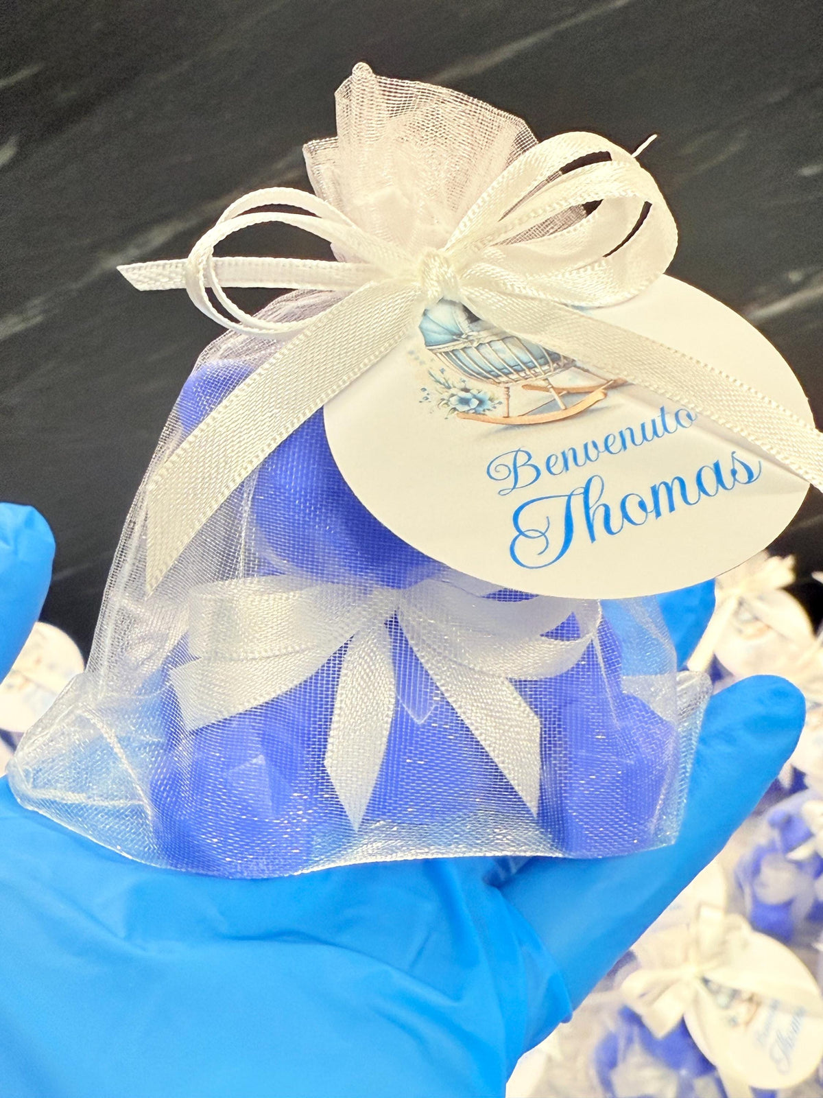SAPONE "ORSETTO ORIGAMI" con sacchetto di organza e tag personalizzato