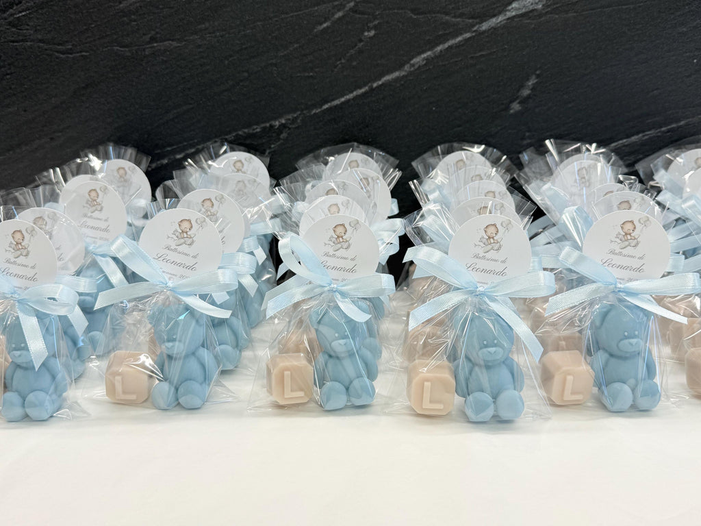 "TEDDY BEAR + LETTER" SOAP with clear bag and personalized tag