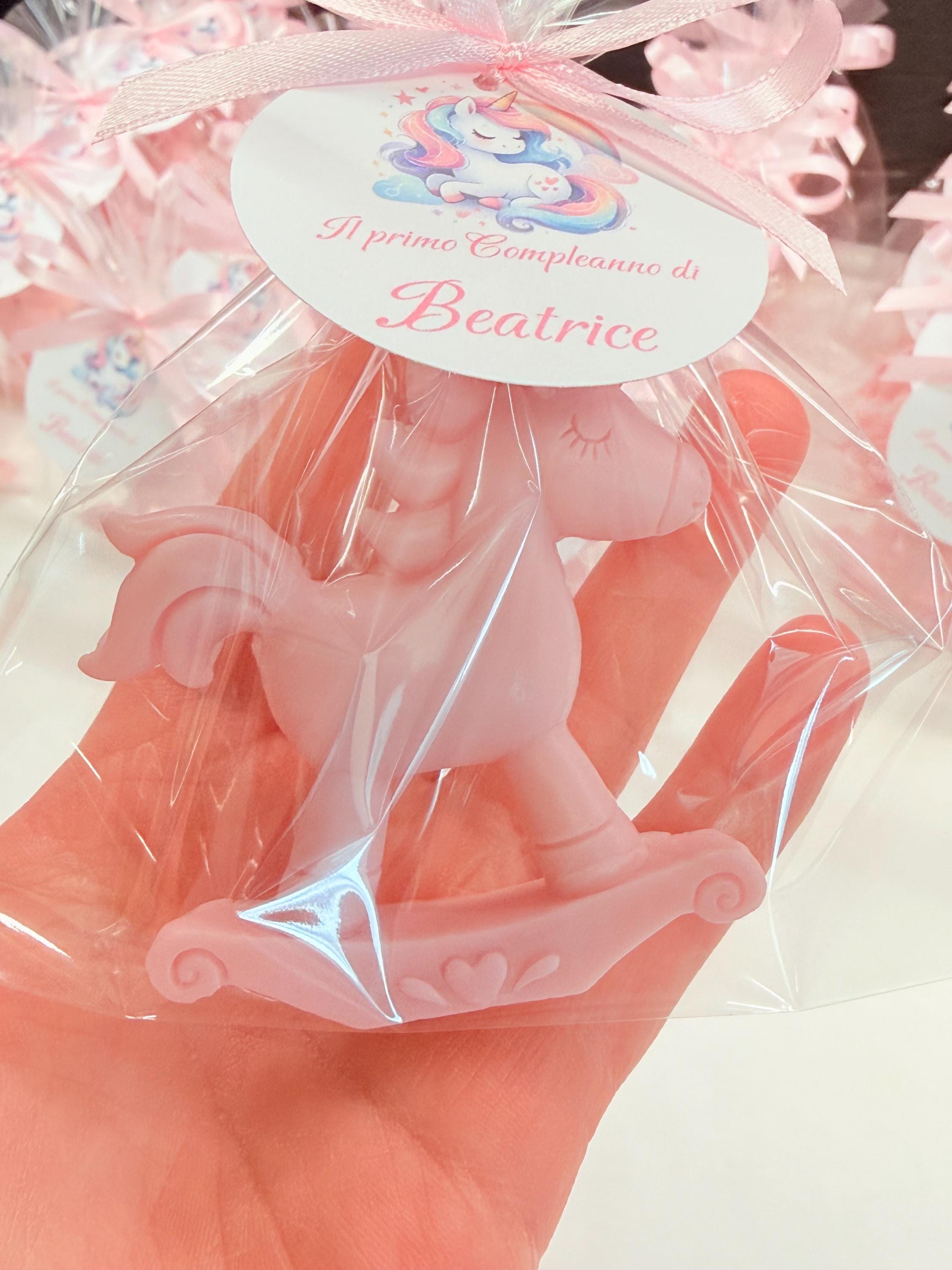 SAPONE UNICORNO a DONDOLO con sacchetto trasparente e tag personalizzato