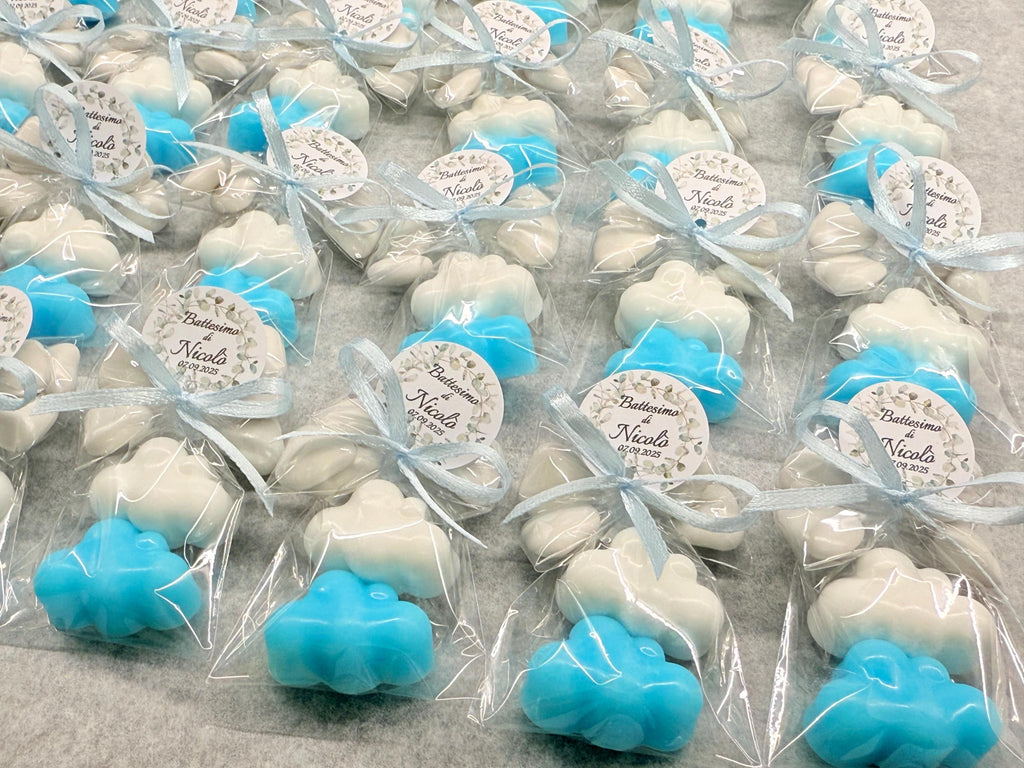 "2 NUVOLETTE" SOAP with transparent bag, 5 heart-shaped confetti, and personalized tag