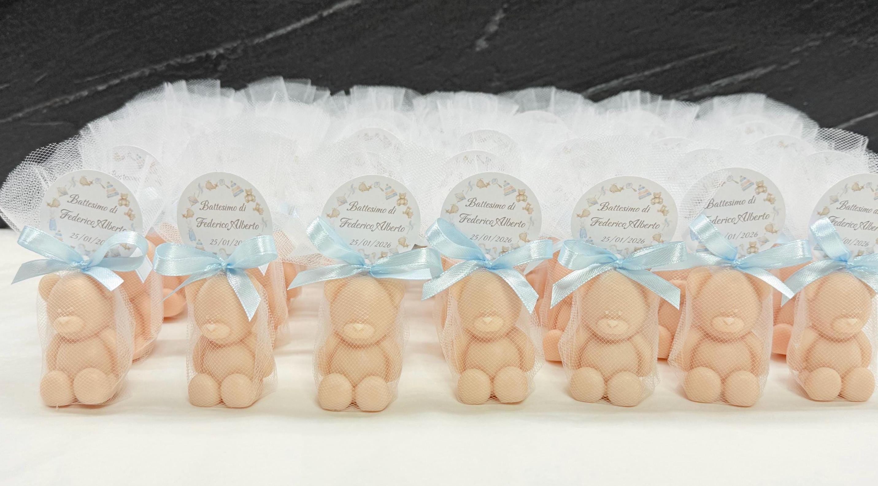 SAPONE "ORSETTO" con tulle e tag personalizzato