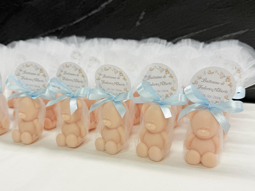 SAPONE "ORSETTO" con tulle e tag personalizzato