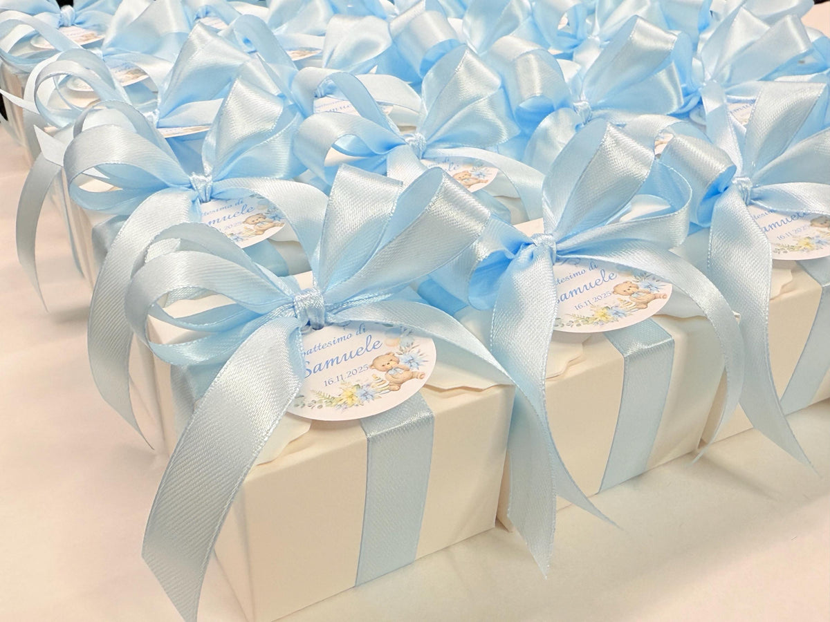 SAPONE "ANIMALETTI + LETTERA" con scatola, 7 Confetti cuoricino e tag personalizzato
