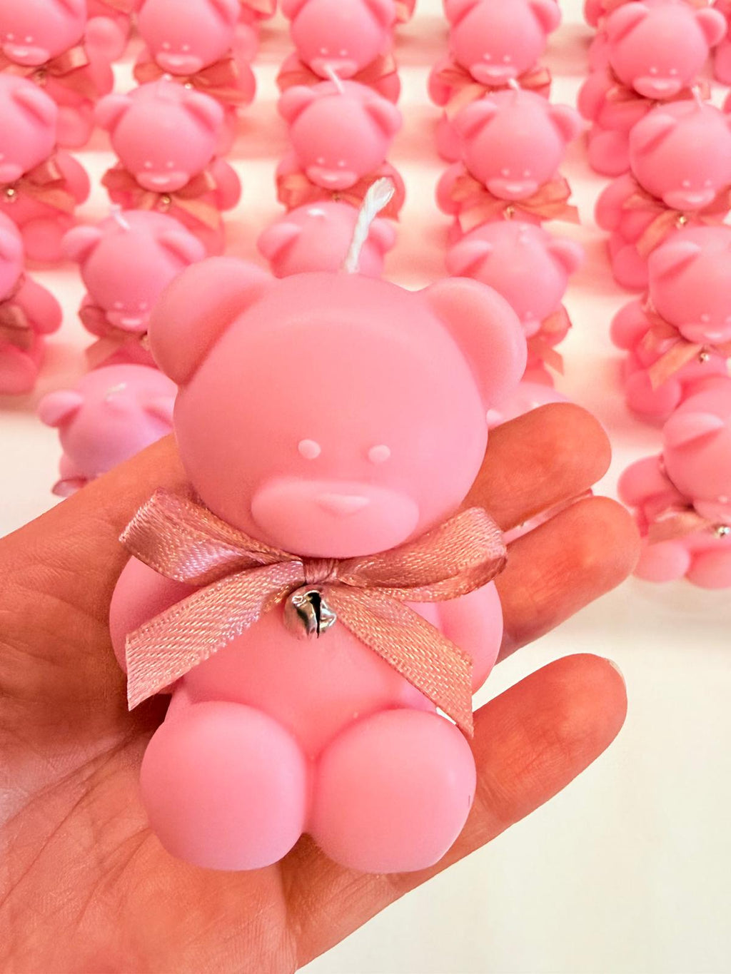 Candela orsetto grande e campanellino profumata personalizzata – bomboniera per nascita e baby shower