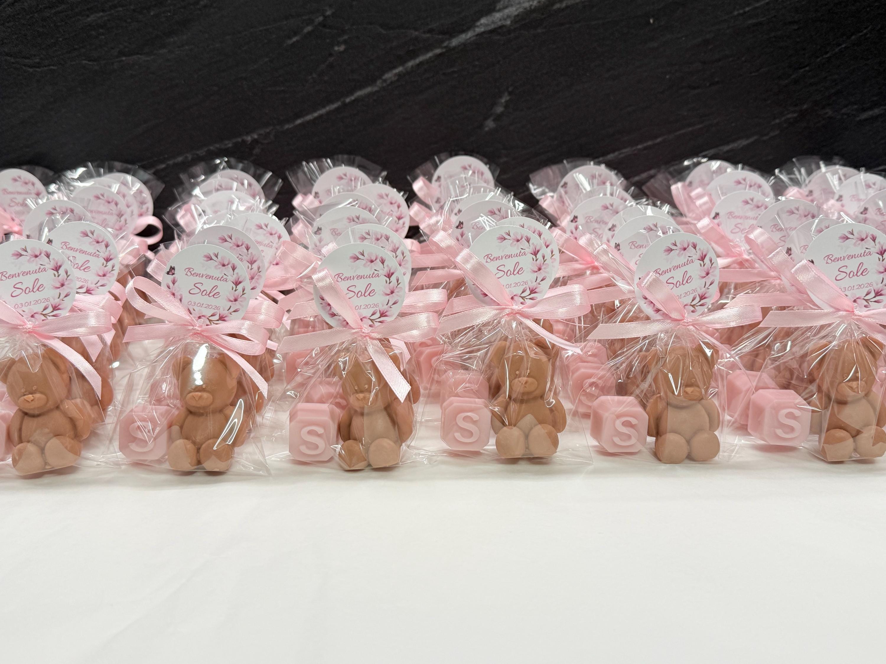 "TEDDY BEAR + LETTER" SOAP with clear bag and personalized tag