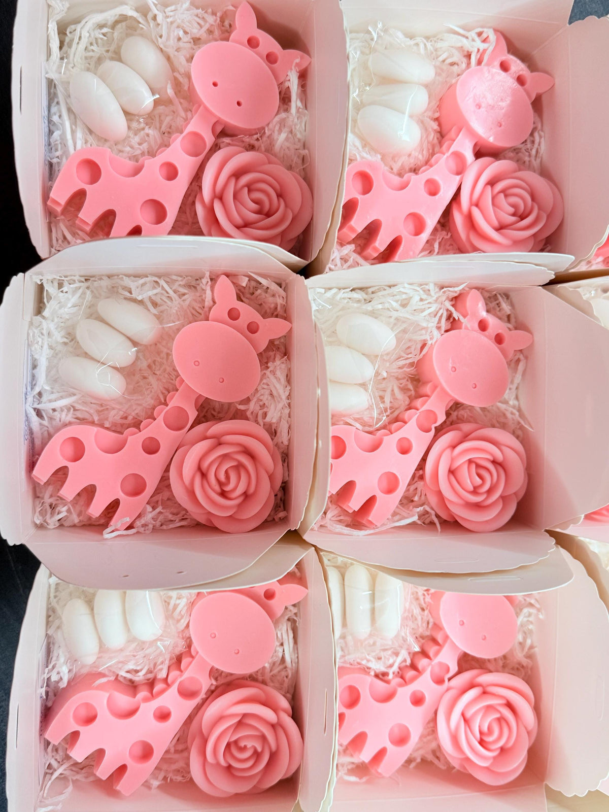 SAPONE "GIRAFFA+ ROSA" con scatola,confetti e tag personalizzato