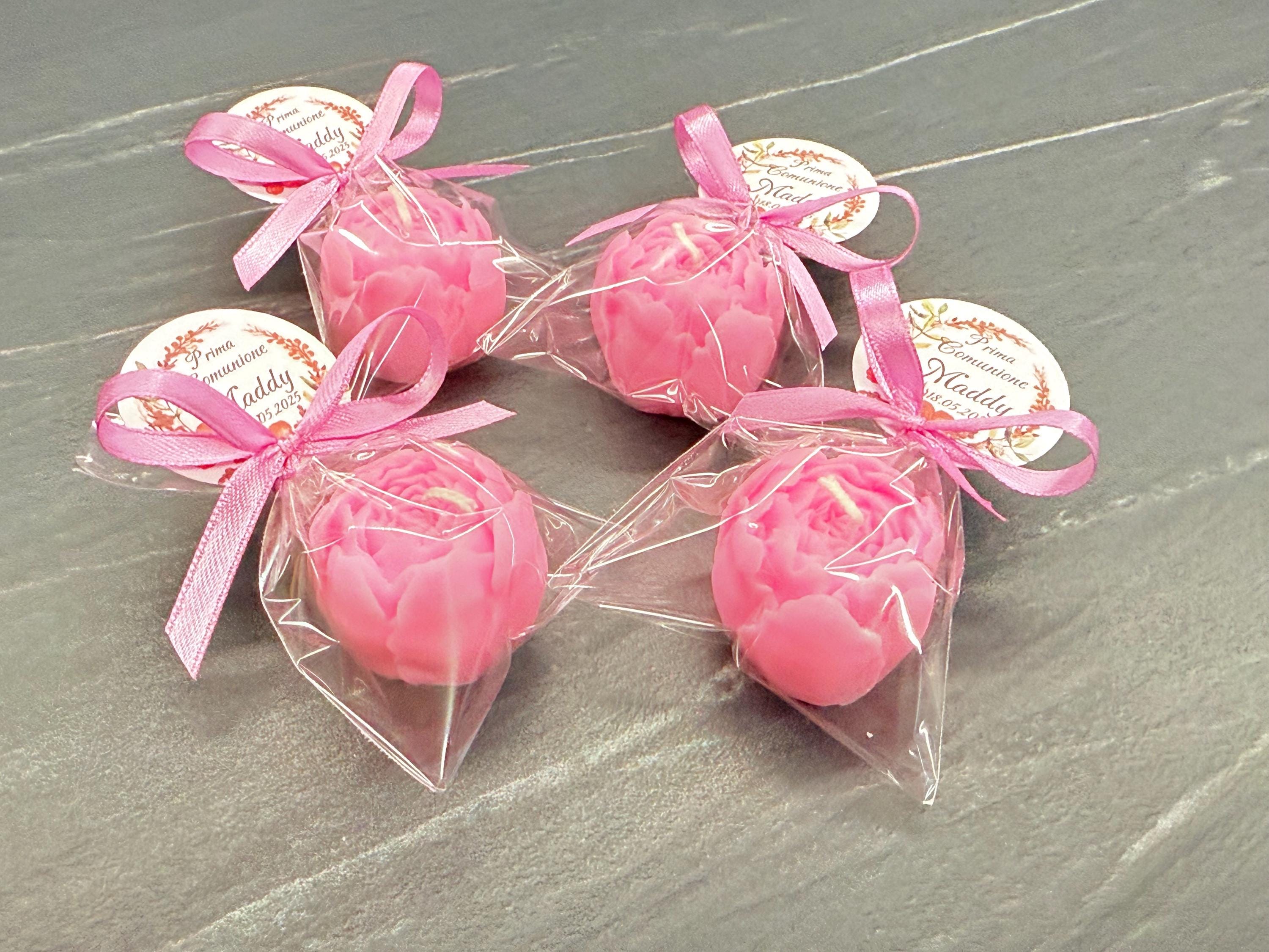 CANDELA "BOCCIOLO di PEONIA" Profumata con sacchetto trasparente e tag personalizzato