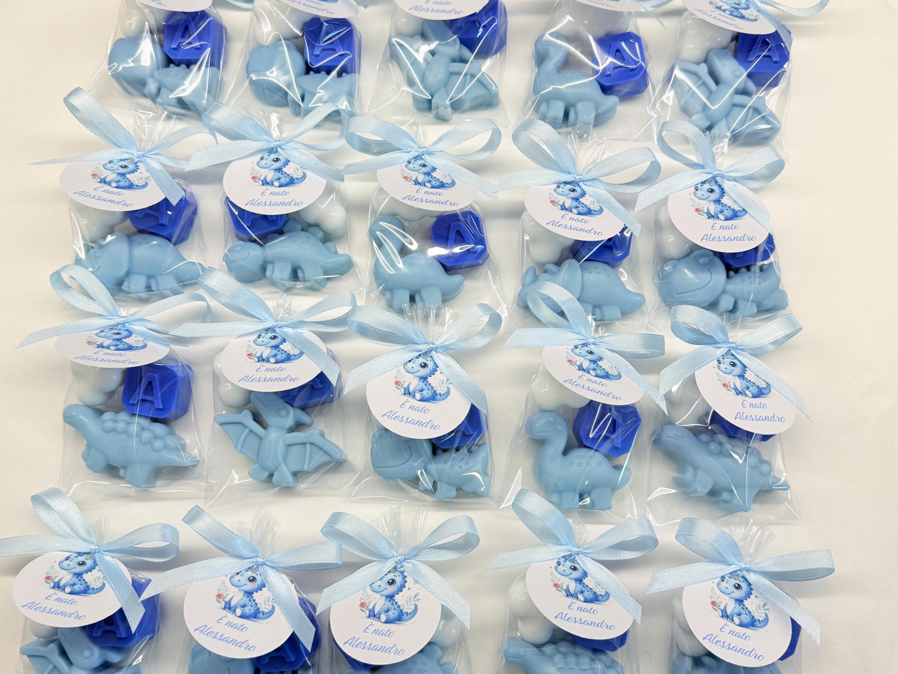 MÉLANGE de 3 SAVONNETTES avec sachet transparent/dragées baptême/naissance/baby shower/anniversaire enfants/dinosaure/nuage/lettre/