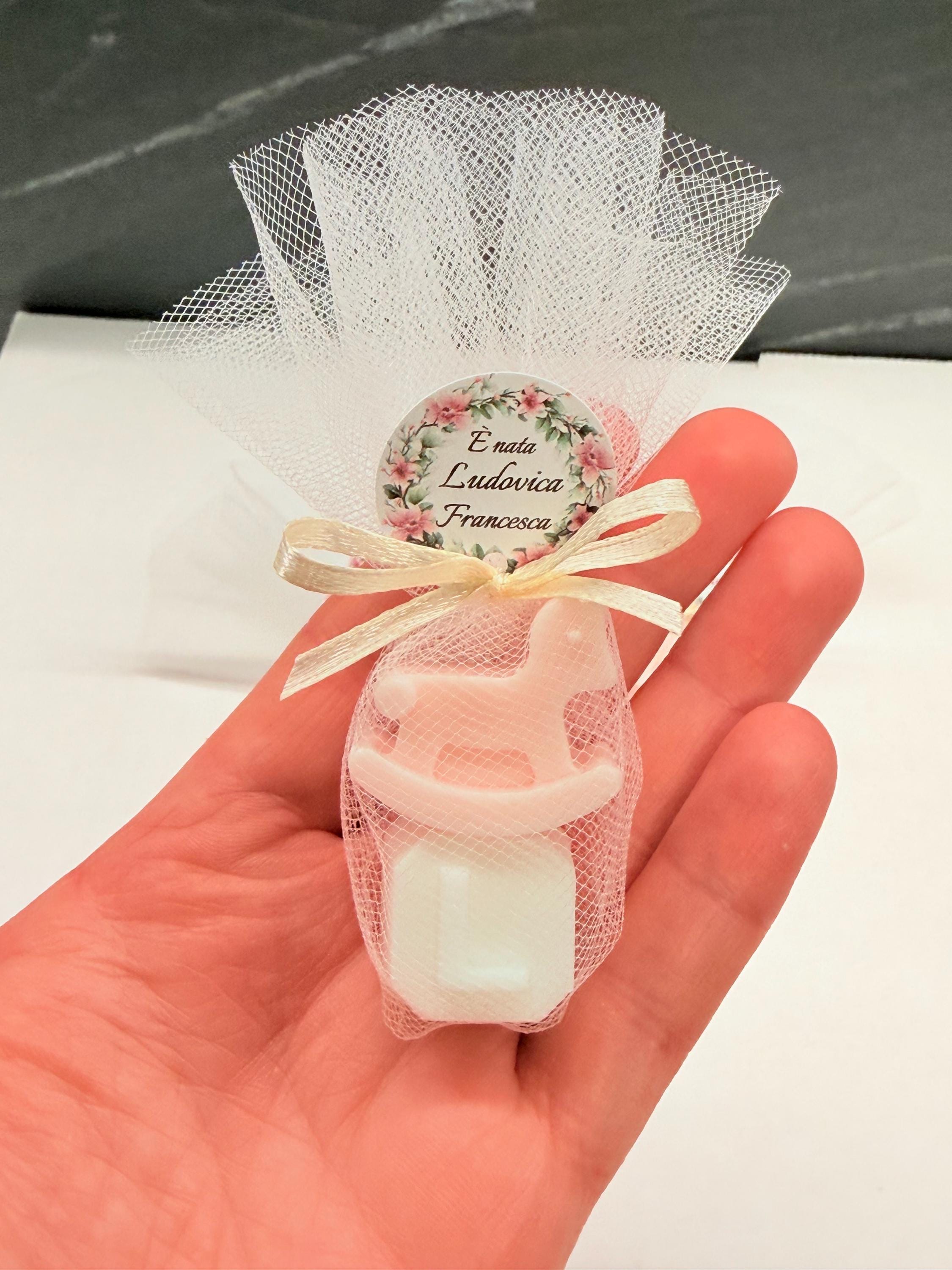 MINI SOAP "ROCKING HORSE + LETTER" with tulle and personalized tag