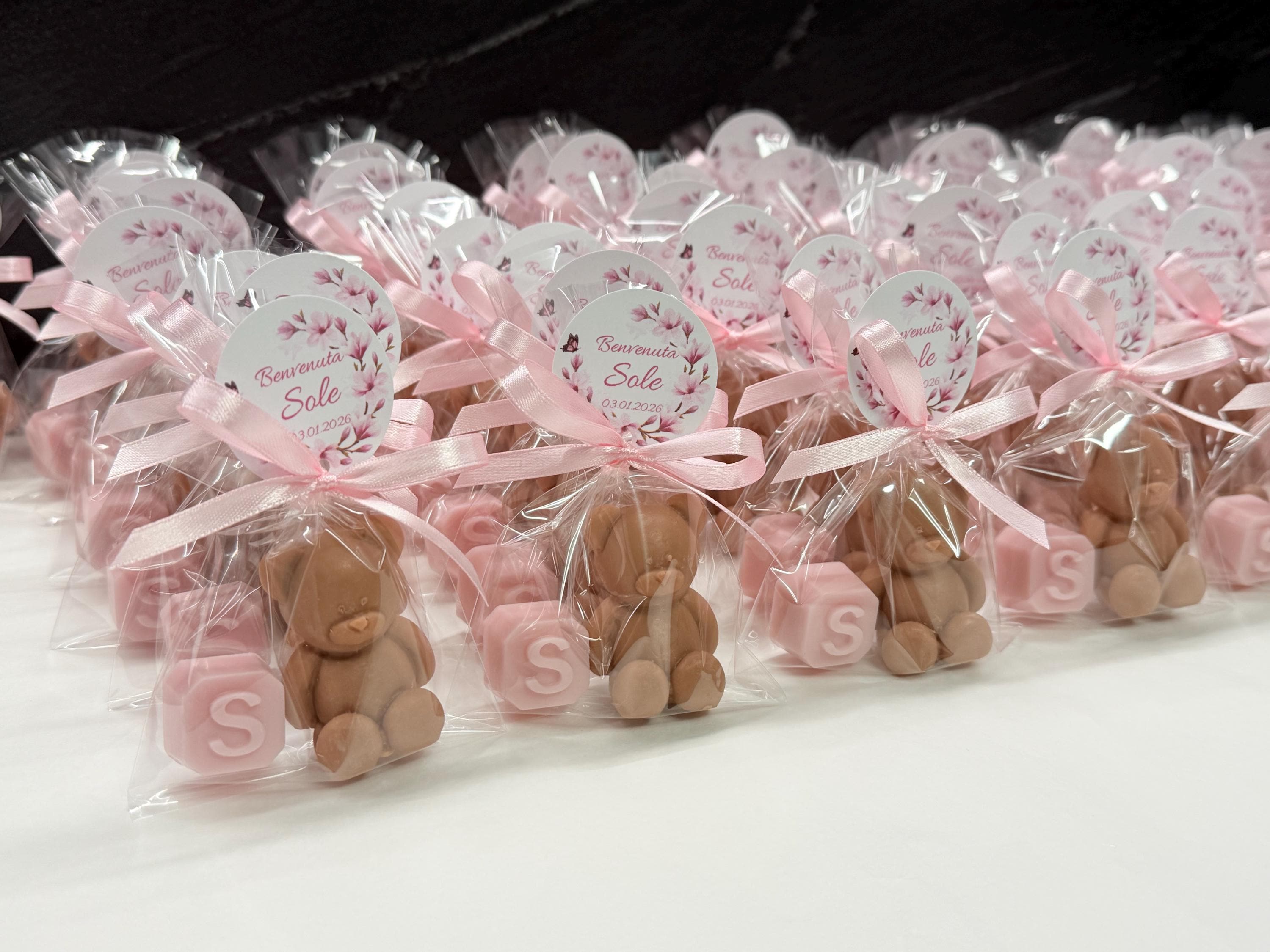 "TEDDY BEAR + LETTER" SOAP with clear bag and personalized tag