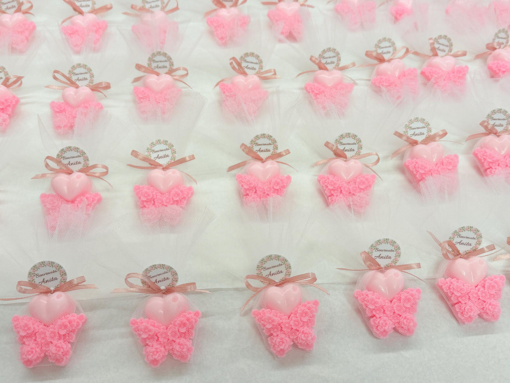 SAPONE "FARFALLINA FLOREALE + CUORICINO" con tulle e tag piccolo personalizzato