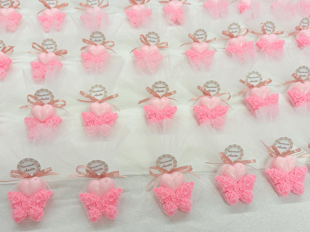 SAPONE "FARFALLINA FLOREALE + CUORICINO" con tulle e tag piccolo personalizzato