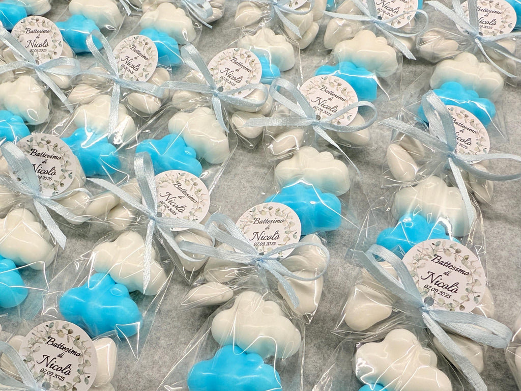 "2 NUVOLETTE" SOAP with transparent bag, 5 heart-shaped confetti, and personalized tag