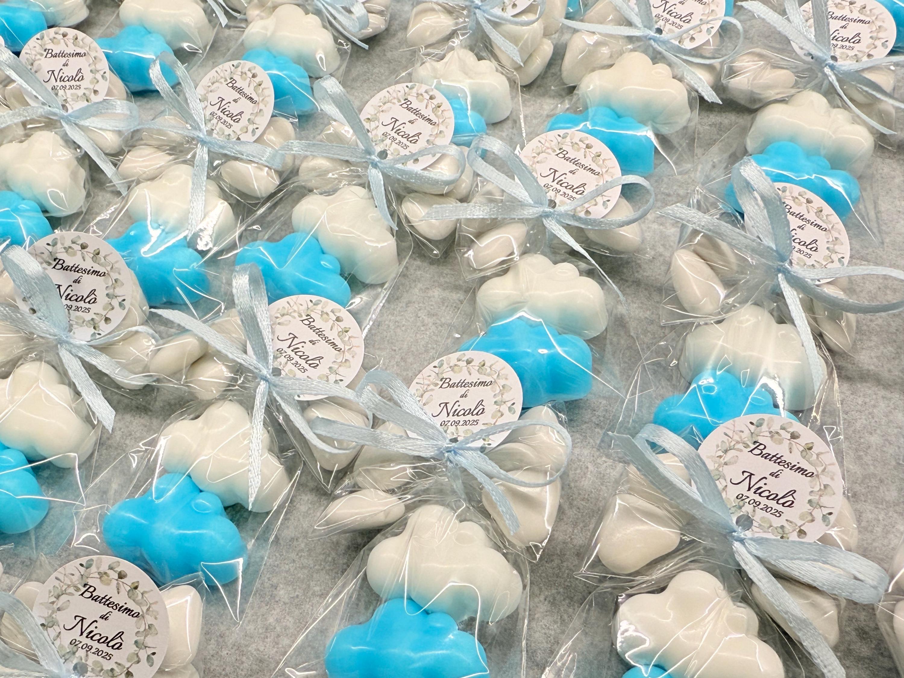 "2 NUVOLETTE" SOAP with transparent bag, 5 heart-shaped confetti, and personalized tag