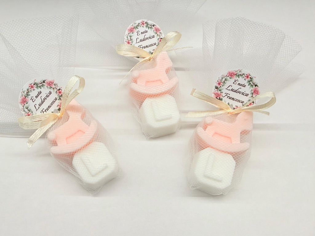 MINI SOAP "ROCKING HORSE + LETTER" with tulle and personalized tag
