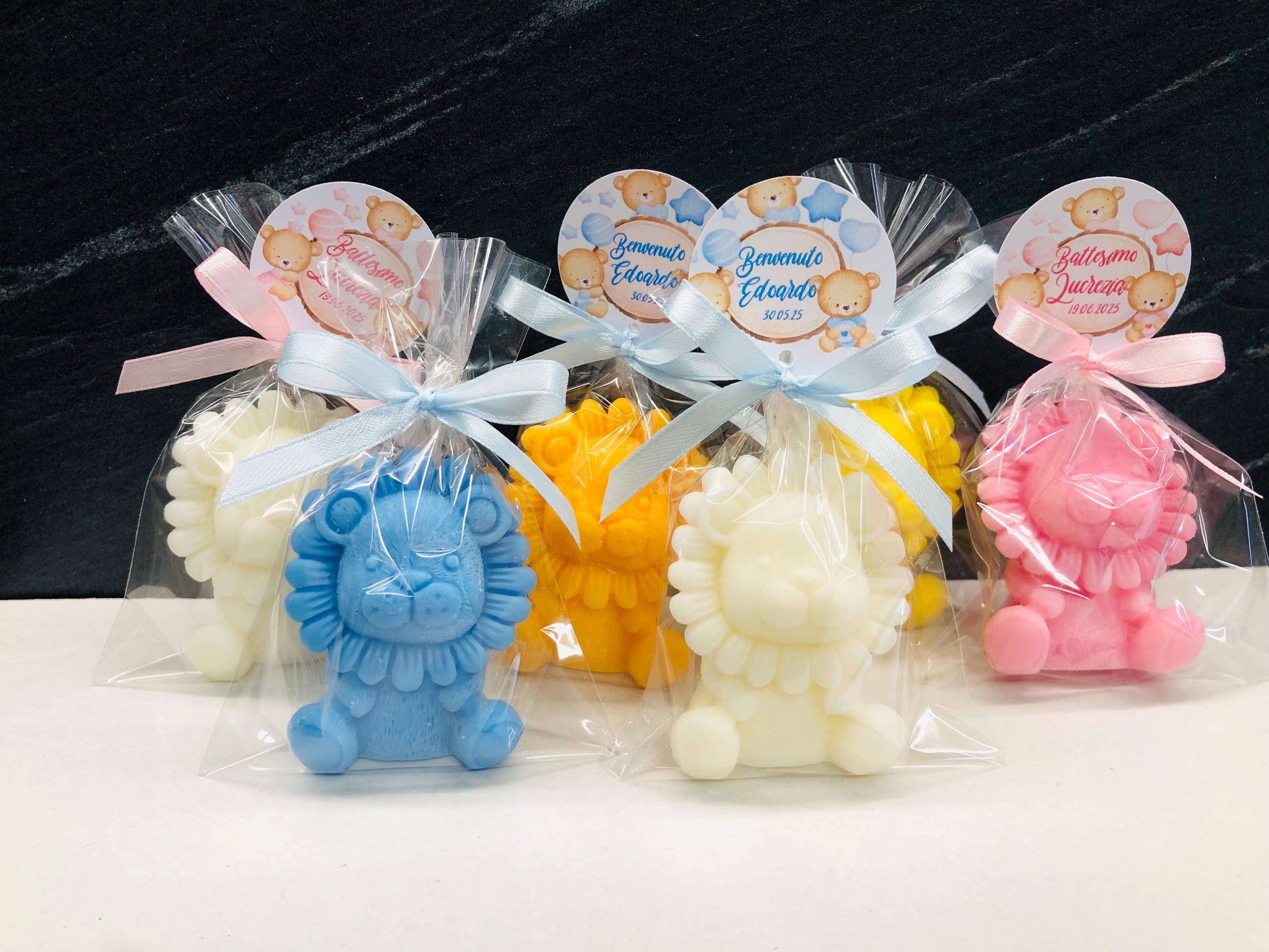 Bougie parfumée LIONCEAU avec sachet transparent /dragées baptême/naissance/Safari/baby shower/anniversaire enfants/communion/confirmation