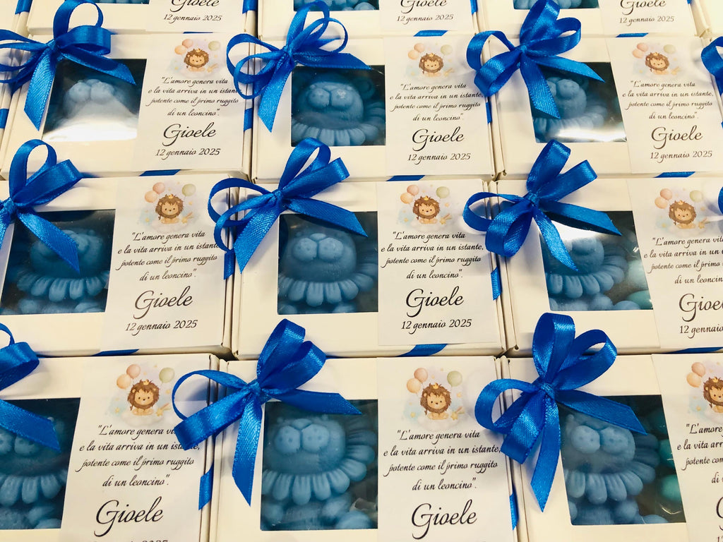BOUGIE LIONCEAU INODORE avec boîte et dragées /bonbonnières baptême/naissance/anniversaire enfants/baby shower/Safari/cadeau pour invités