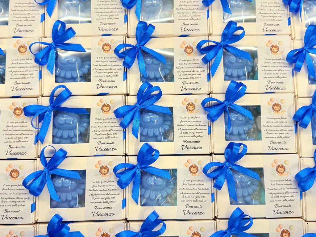 BOUGIE LIONCEAU INODORE avec boîte et dragées /bonbonnières baptême/naissance/anniversaire enfants/baby shower/Safari/cadeau pour invités