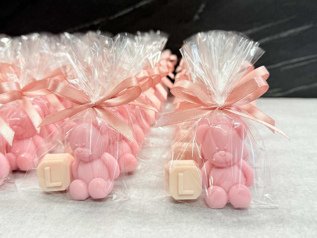 "TEDDY BEAR + LETTER" SOAP with clear bag and personalized tag