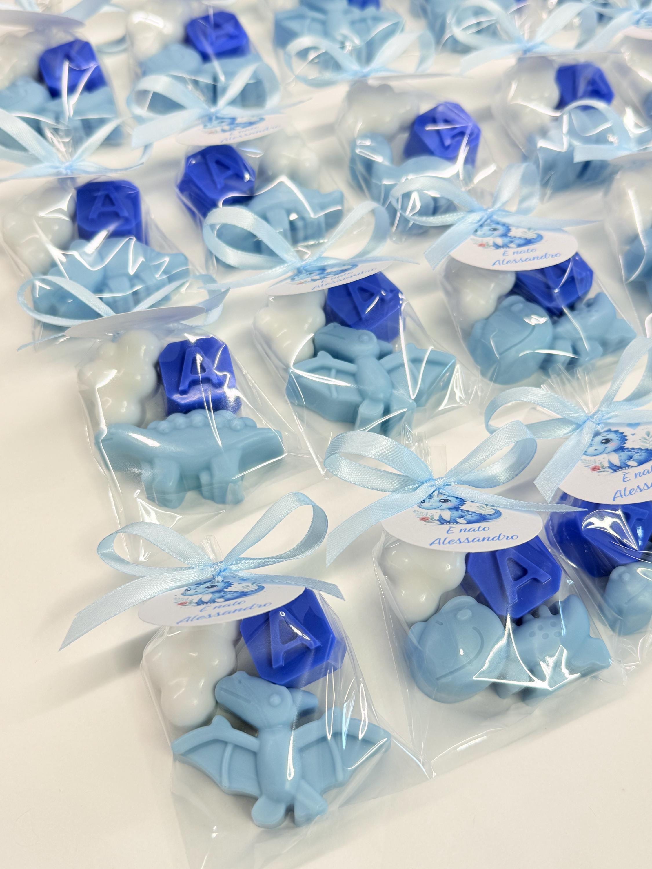 MÉLANGE de 3 SAVONNETTES avec sachet transparent/dragées baptême/naissance/baby shower/anniversaire enfants/dinosaure/nuage/lettre/