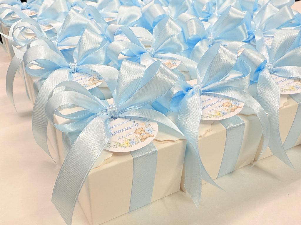 Mixed Dinosaur Soap + Letter" with box, sugared almonds, and personalized tag