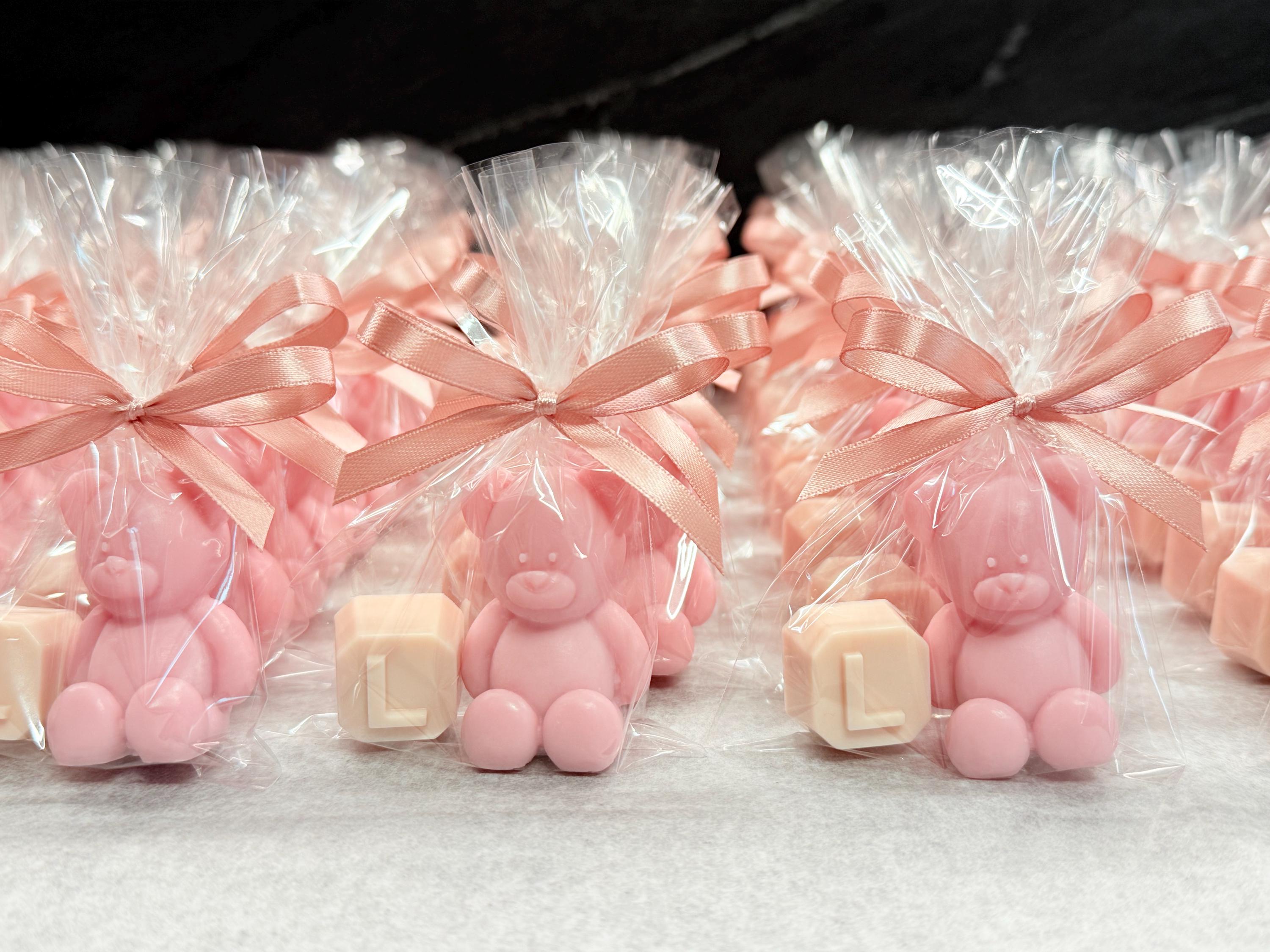 "TEDDY BEAR + LETTER" SOAP with clear bag and personalized tag