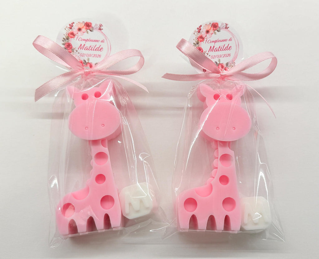 SAPONE "GIRAFFA + LETTERA" con sacchetto trasparente e tag personalizzato