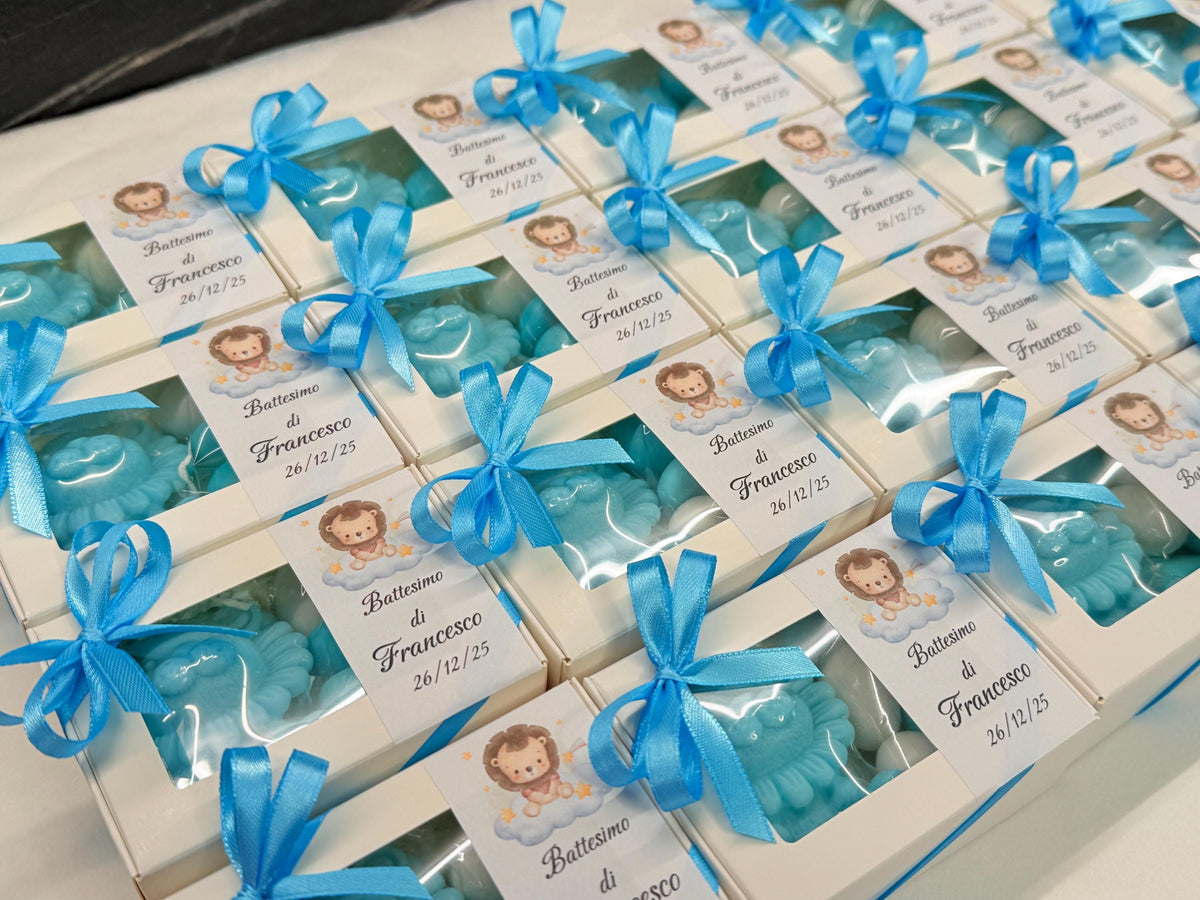 Sapone_leoncino_scatola_nastro_confetti_tag_personalizzato_baby_shower_compleanno_bimbi