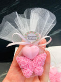 Sapone farfalla e cuoricino con tulle e tag personalizzato – bomboniera per battesimo e nascita