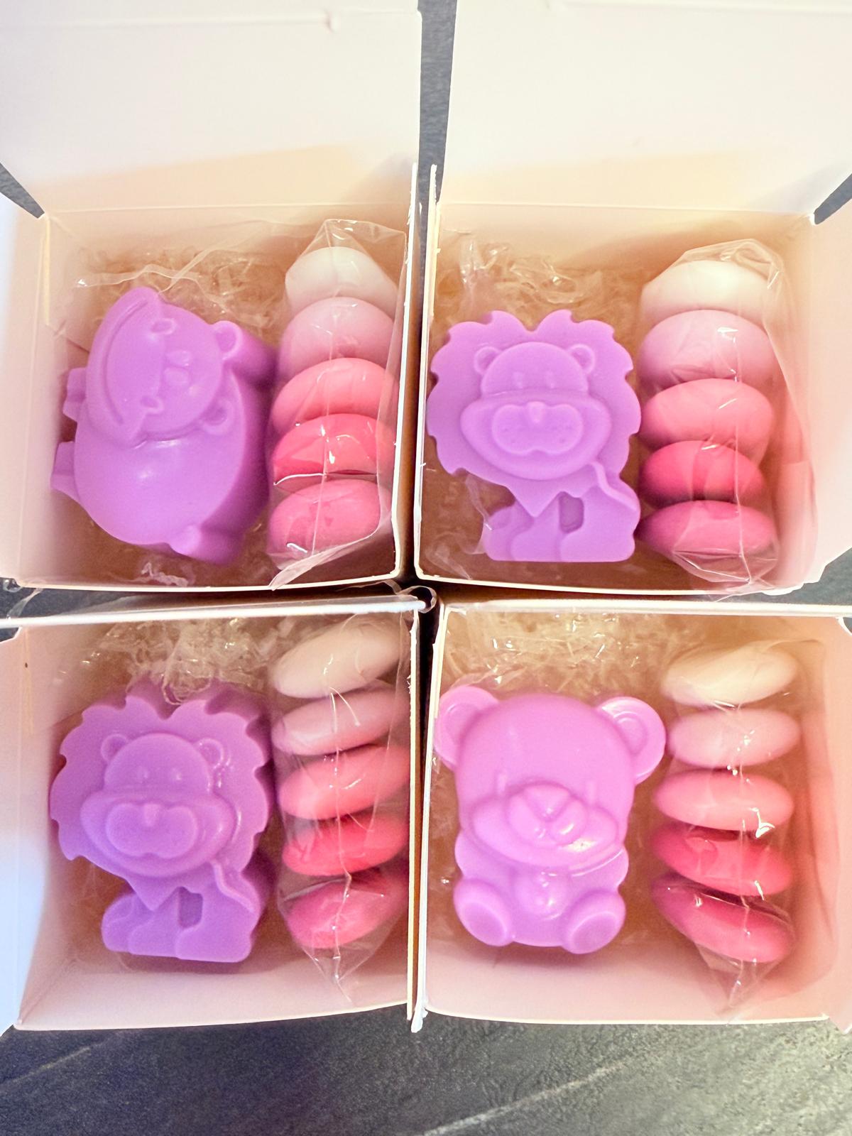 Sapone mix animaletti con scatola e tag personalizzato – bomboniera per battesimo e nascita