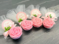 Sapone a forma di rosa con tulle e tag personalizzato – bomboniera per matrimonio